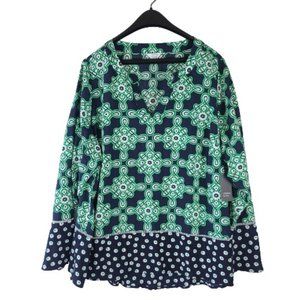NWT Anthropologie 2x Navy + Green Knot Blouse
